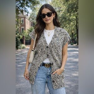 Vintage Neiman Marcus Handknit Wool Blend Chunky Button Vest